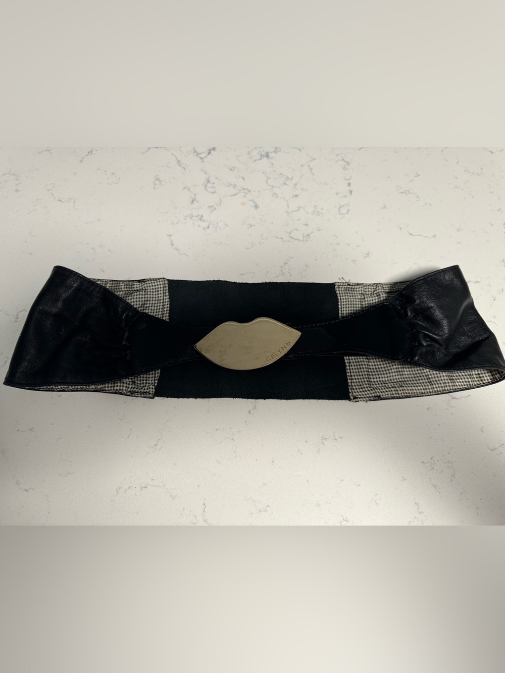 Black Stretch Waist Belt with Gold Lip Buckle